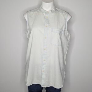 NWT Madewell Faded Light Blue Sleeveless Cotton Button Up Casual Tank L